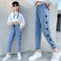 Girl Pants Spring Autumn Outside Wearing 2021 New Grand Scout Girl with Spring-style Korean version of Han version Ocean Gas Loose Children Jeans Women