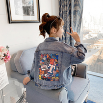 Girls denim jacket spring and autumn models net red foreign style big childrens autumn clothes loose Korean version short single-breasted childrens clothes
