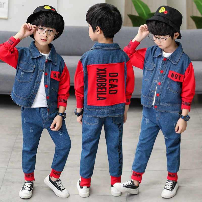 Quần áo bé trai denim phù hợp với áo hai dây 2019 trẻ em mùa xuân mới trong cậu bé lớn phiên bản Hàn Quốc của bộ đẹp trai - Phù hợp với trẻ em