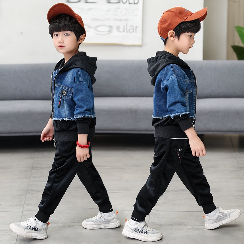 Quần áo bé trai denim phù hợp với áo hai dây 2019 trẻ em mùa xuân mới trong cậu bé lớn phiên bản Hàn Quốc của bộ đẹp trai - Phù hợp với trẻ em