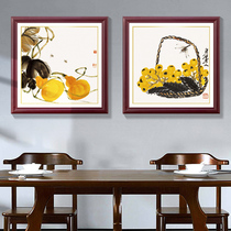 San Lano Chinese decorative painting solid wood framed painting dining room living room murals Qi Baishi ink Chinese painting gourd