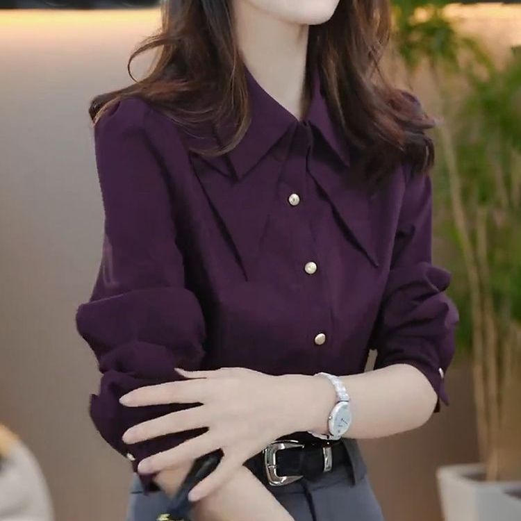 Light Luxury and High-End Vintage Purple Shirt for Women, Autumn and Winter 2026 New Style, Casual and Workwear Shirt, Elegant Top