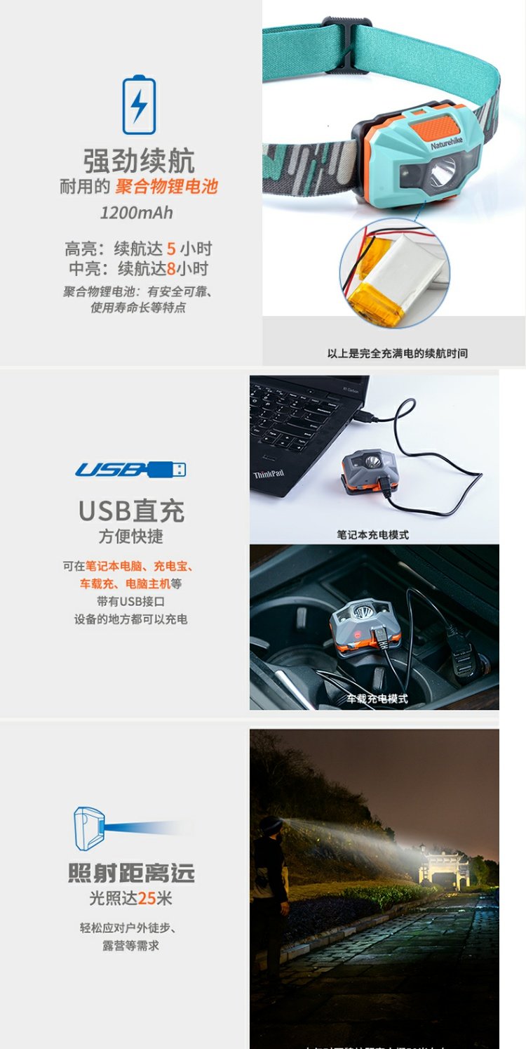 NH di động sạc pin lithium đêm câu cá đèn pha LED chói ngoài trời cắm trại câu cá đèn chiếu sáng không thấm nước thăm dò đèn pin siêu sáng x800