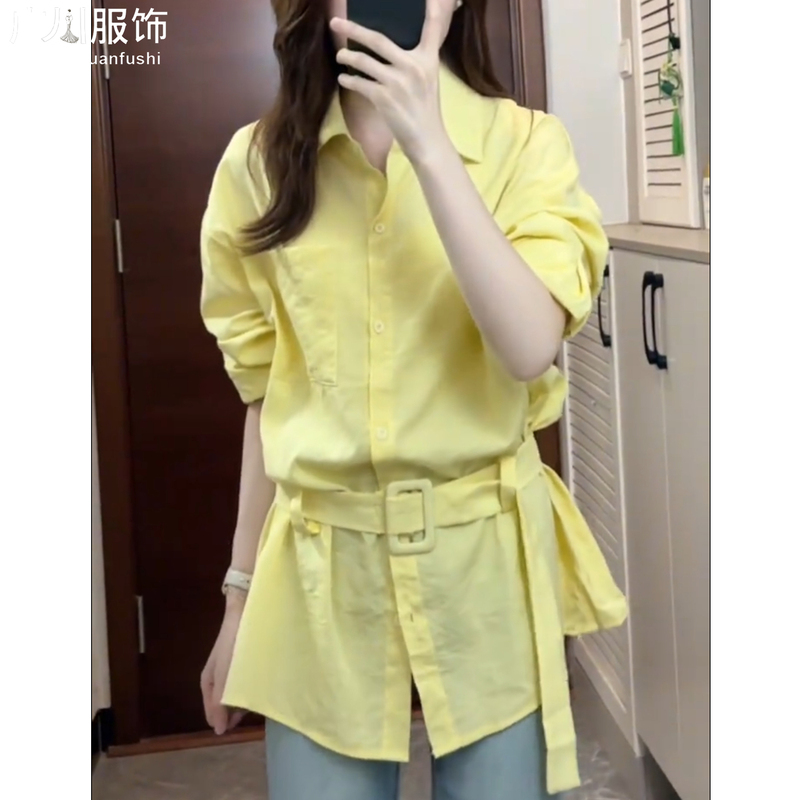 Korean-Style Lazy Style Lace-Up Shirt for Women, New Spring 2026 Design, Casual Waist-Cinching Slimming Versatile Top