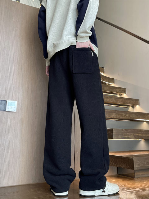 Winter thick alpaca straight-leg sweatpants for boys and teenagers plus velvet thickened warm student casual long pants