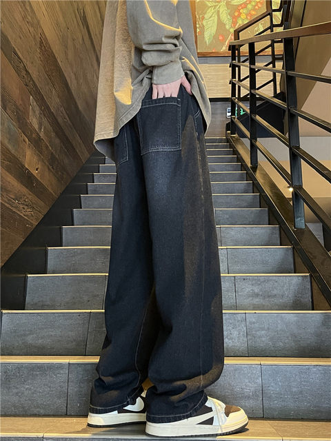 Straight jeans men's spring and autumn loose casual 2024 new men's trousers American high street winter trousers