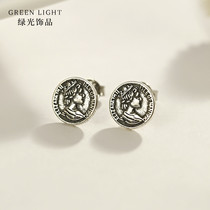 S925 silver earrings female temperament Korean simple cold wind retro design sense coin earrings 2021 New Tide