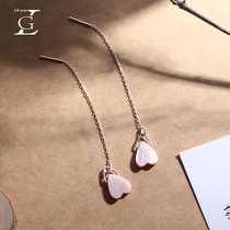 S925 silver small fresh ear line female temperament Korean net simple long red drop earrings tassel creative peach heart earrings