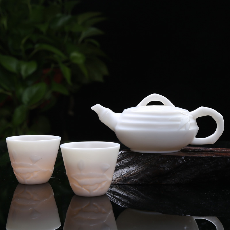 Suet white marble white porcelain porcelain god a kung fu tea set unglazed pot two dehua ceramic teapot teacup