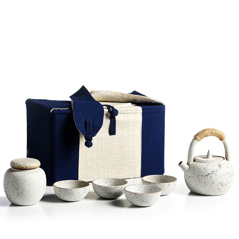 The Home office Japanese porcelain god coarse pottery pot of girder portable a pot of kung fu tea set four cups of tea can travel