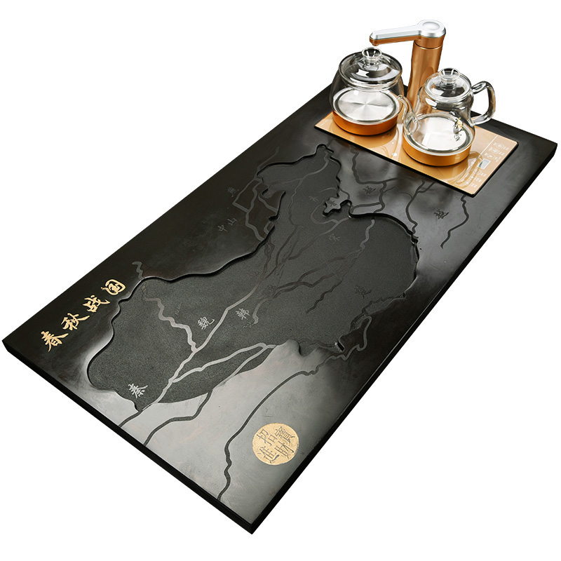 Black porcelain god Jin Shijia with kung fu tea set the large stone tea four unity modern sharply stone tea tray