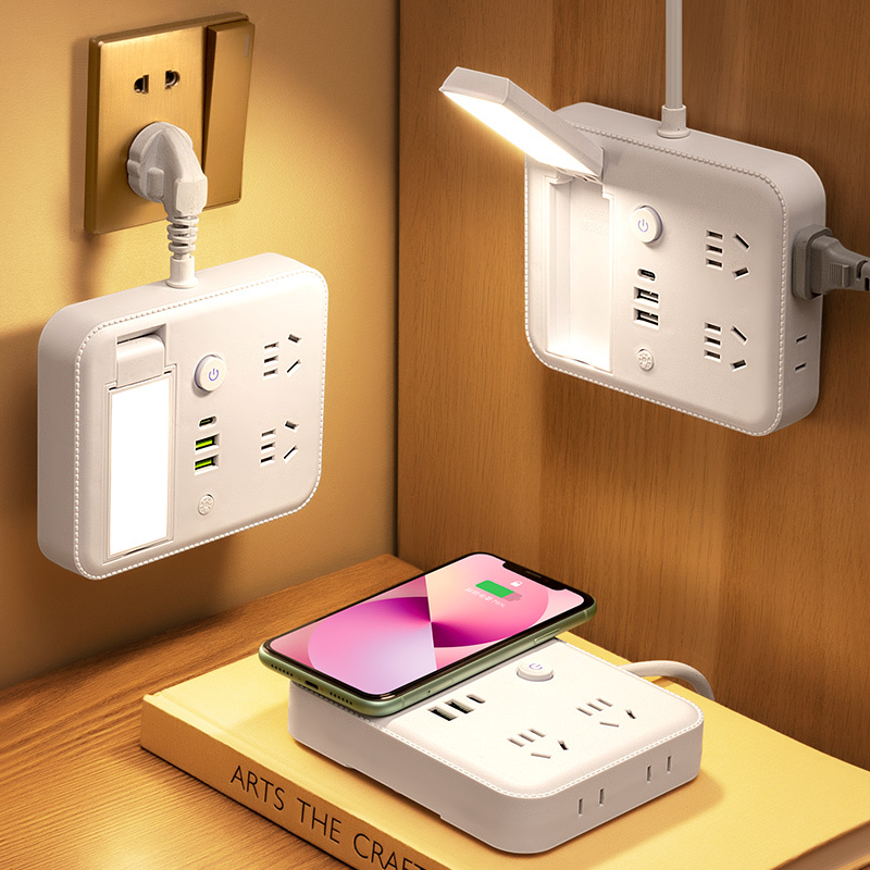 Smart Wireless Charging Night Light Socket Panel with Multiple Outlets, Bedside Table Lamp, Multi-Functional One-To-Many USB Power Strip Smart Wireless Charging Night Light Socket Panel with Multiple Outlets, Bedside Table Lamp, Multi-Functional One-To-Many USB Power Strip