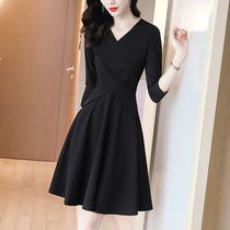 Dress Women 2021 Spring and Autumn New High-end Temperament Hepburn Little Black Skirt Dress Black Skirt Autumn Winter Base