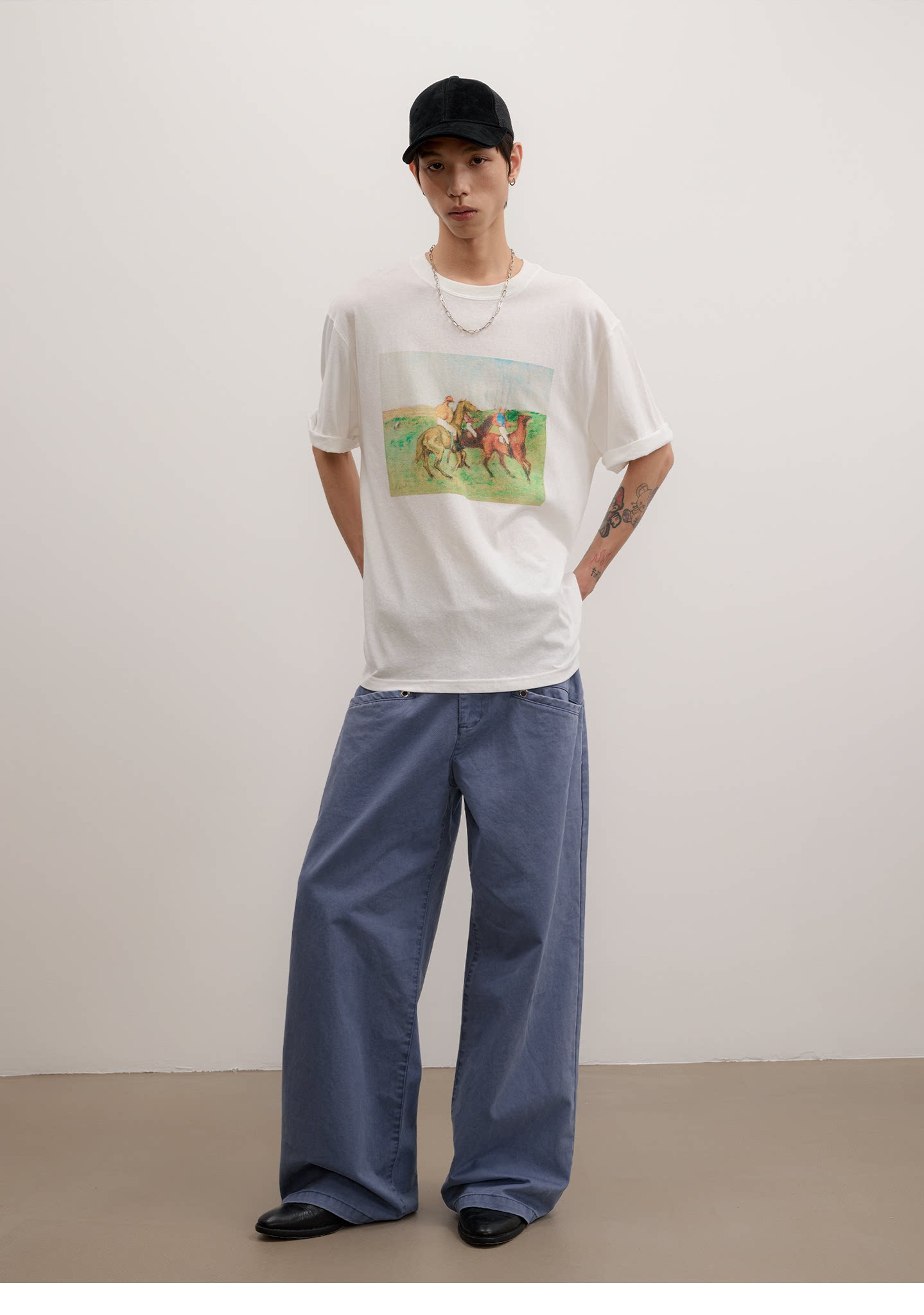 FUNKYFUN Vintage Equestrian Crayon Print Oversized Tee