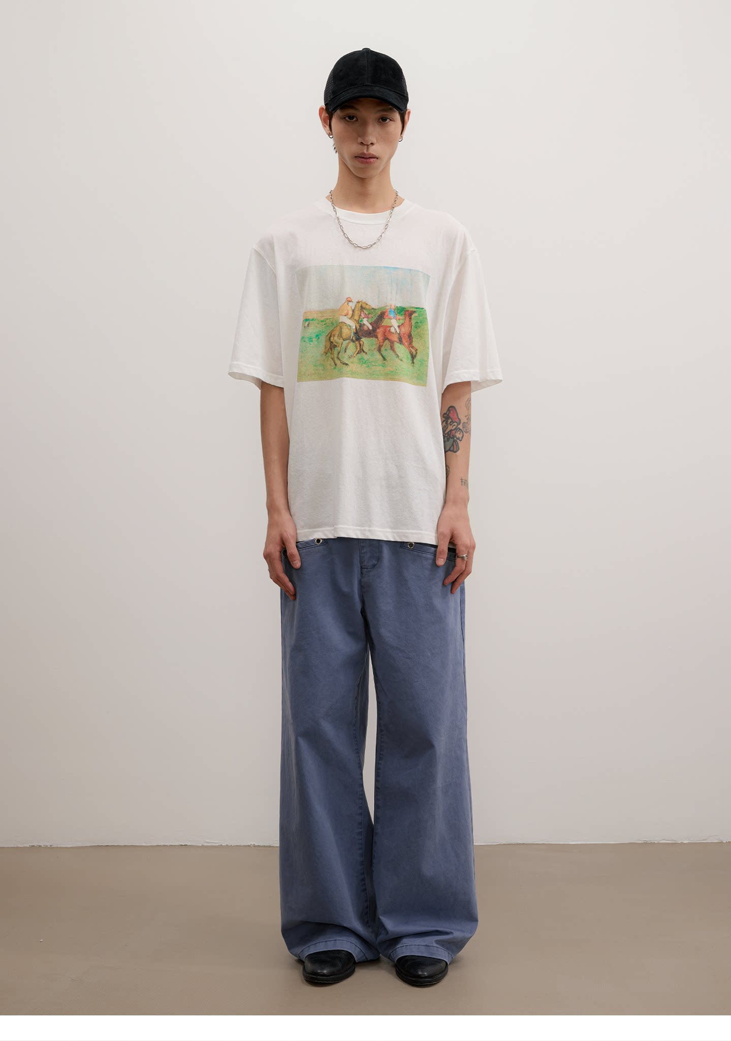 FUNKYFUN Vintage Equestrian Crayon Print Oversized Tee