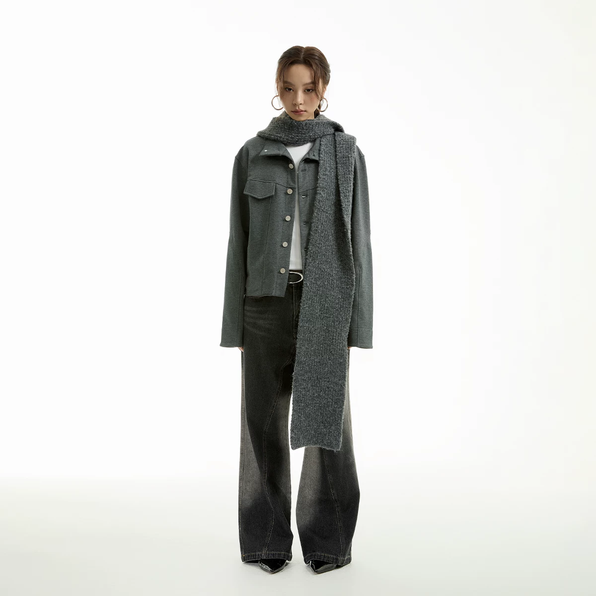 FUNKYFUN 2024AW Глубокий цветок серое кольцо образующее свободный жакет жакет