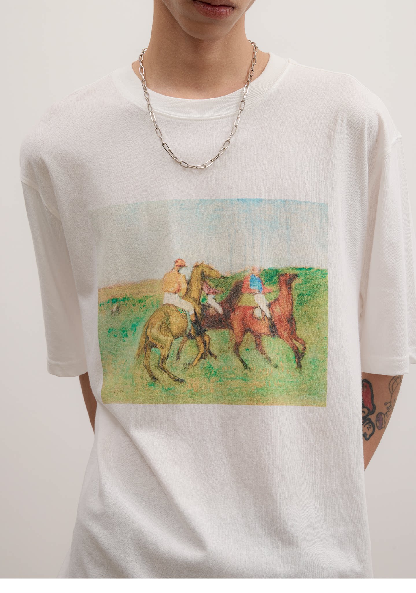 FUNKYFUN Vintage Equestrian Crayon Print Oversized Tee