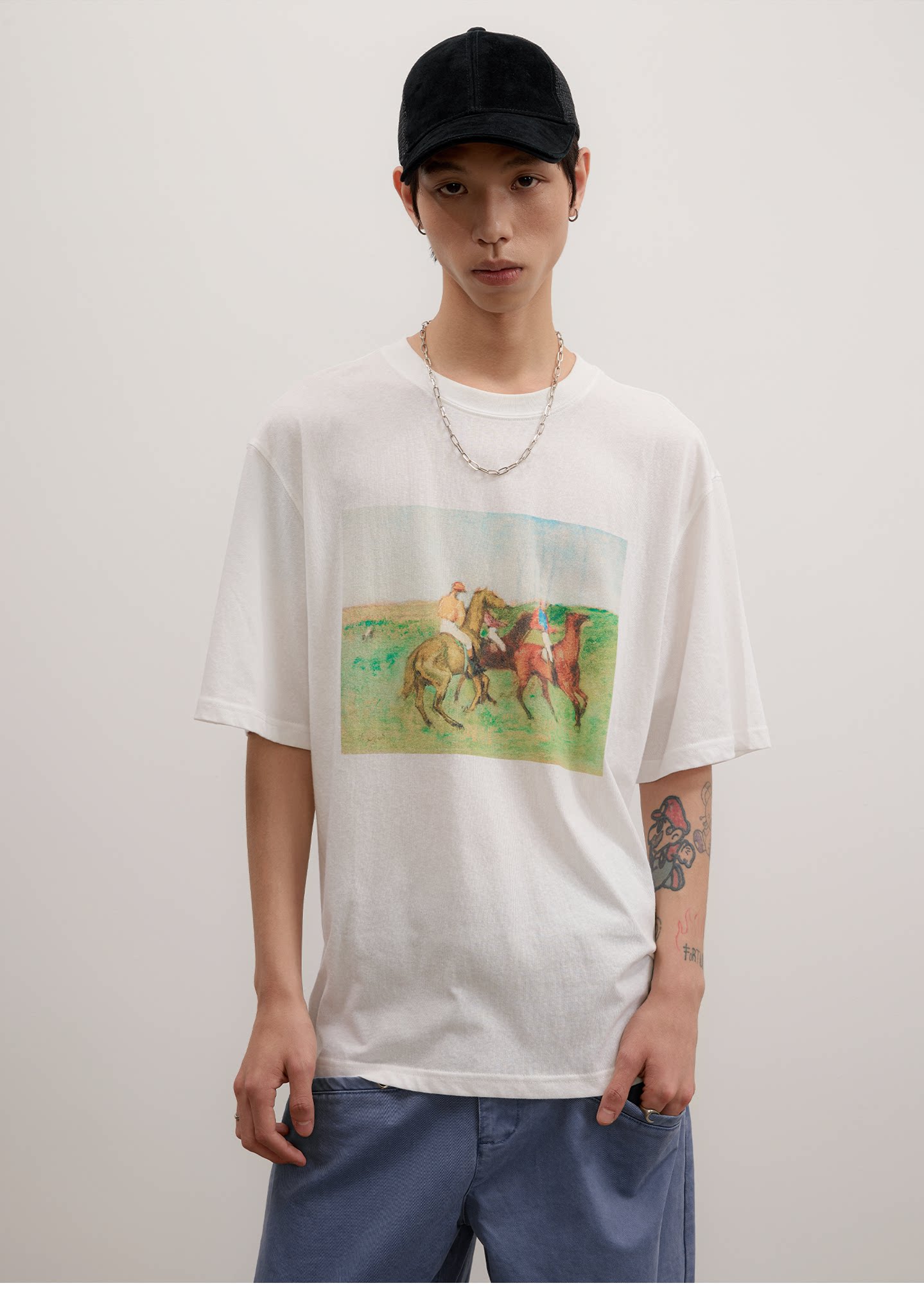FUNKYFUN Vintage Equestrian Crayon Print Oversized Tee