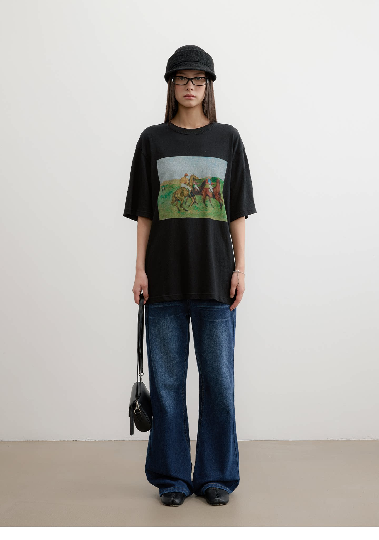 FUNKYFUN Vintage Equestrian Crayon Print Oversized Tee