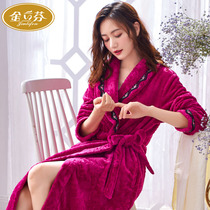 Nightgown womens autumn and winter flannel thickened medium-long youth velvet coral velvet bathrobe Yukata pajamas Home clothes