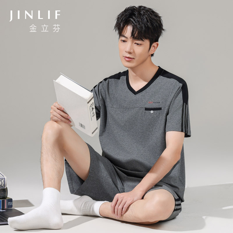 Men's Pajamas, Summer Short-Sleeved Pure Cotton, Thin Summer Style, Casual Men's Home Wear Set, Can Be Worn Outside for Sports Men's Pajamas, Summer Short-Sleeved Pure Cotton, Thin Summer Style, Casual Men's Home Wear Set, Can Be Worn Outside for Sports