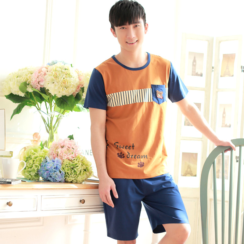 Teen đồ ngủ Mens Summer bông ngắn tay áo thể thao mùa hè bông Trang chủ Quần áo mùa hè Suit Summer Suit.