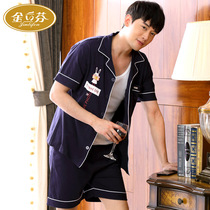 Pajamas mens summer short-sleeved cotton thin plus size to send dad young mens middle-aged home clothing set