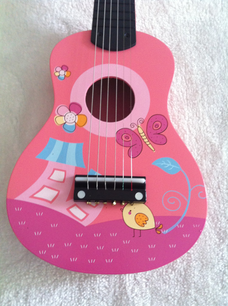 Đồ chơi bằng gỗ guitar 21 inch mô phỏng phim hoạt hình trẻ em đồ chơi guitar giáo dục sớm dụng cụ dây thép có thể chơi bộ trống đồ chơi cho bé