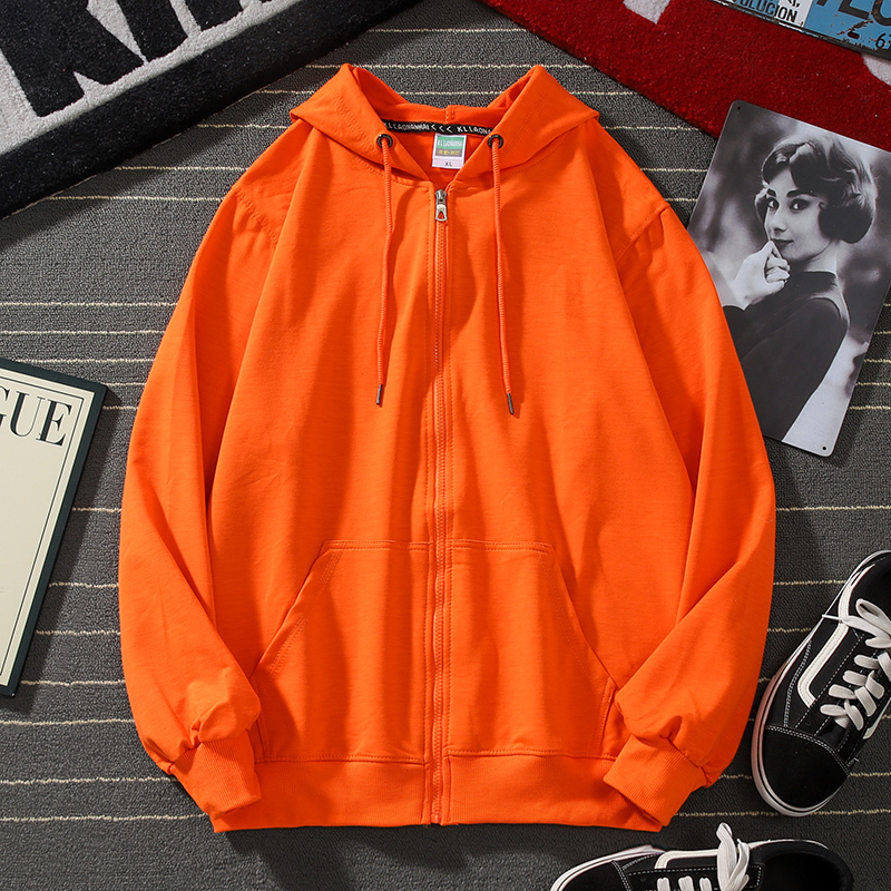 Orange Youth Sweatshirt Men's Hooded 2026 New Spring Zip-Up Jacket High-End Style Outerwear Orange Color
