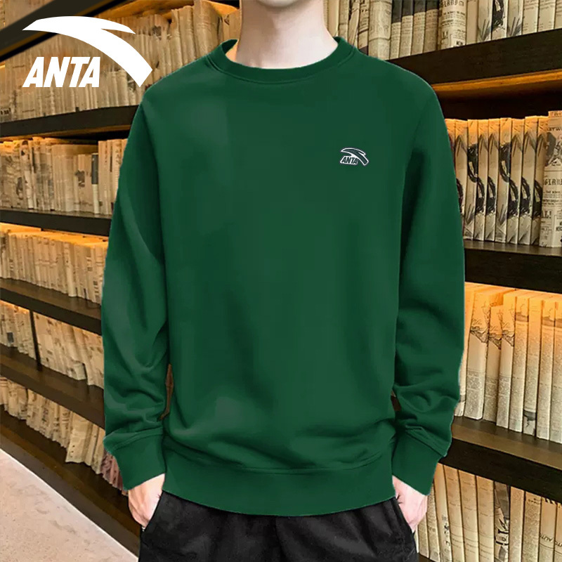Anta Sweatshirt Men's Green Round Neck Long-Sleeved Spring New Trendy Casual Simple Breathable Pullover Sports Top