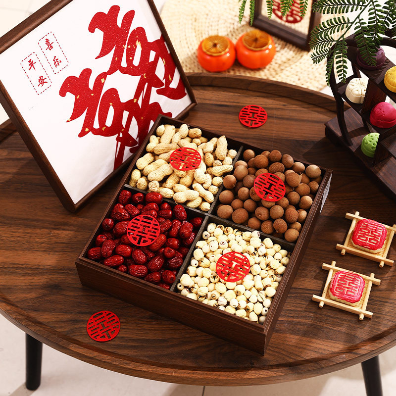 Wedding Dried Fruit Combination Fruit Box Four-Compartment Early Birth of a Child Mold Engagement Banquet Wedding Table Decoration Fruit Plate Ornament