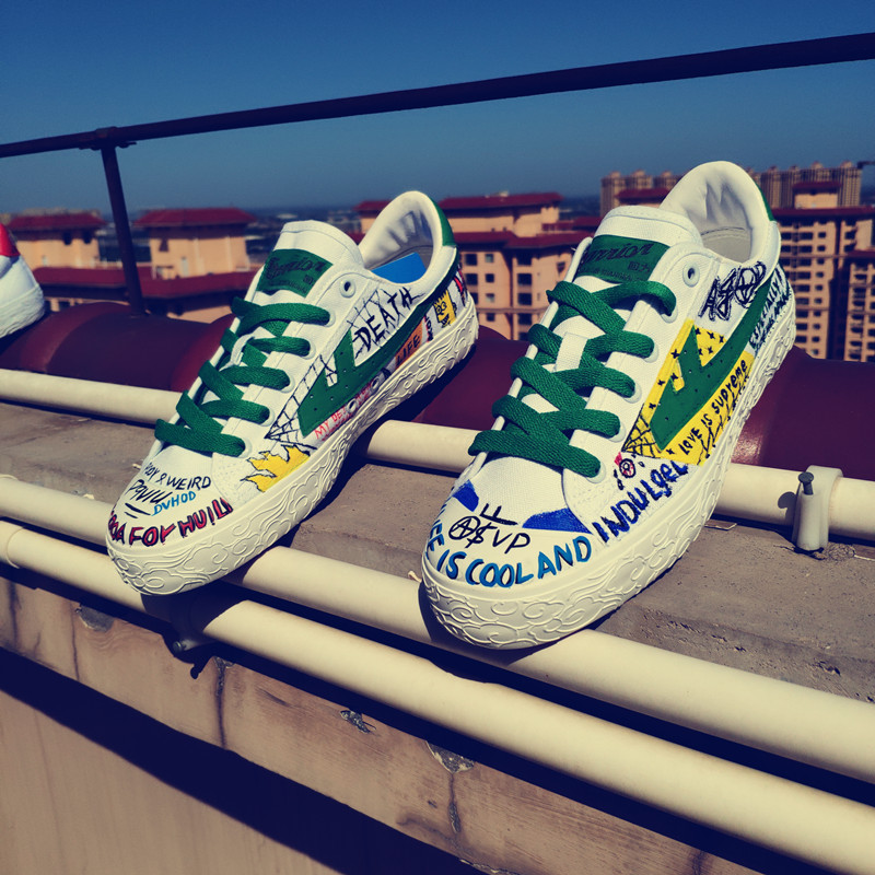 Back Power Shoes Color Plotter Country Wave Retro Creative Hand-painted Graffiti Shoes Street Hip Hop Lovers Fashion Little White Shoes Sails Shoes