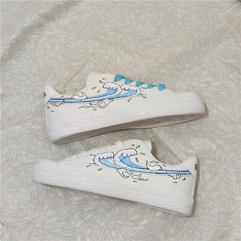 One Sailor Plotter Back Force Hand-painted Shoes Women's Graffiti Wave New Pops Up Summer Sails Shoes Creative Men