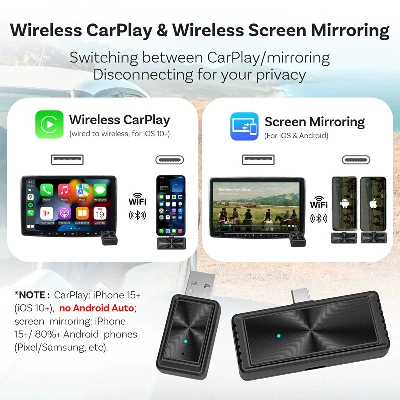 Беспроводной адаптер CarPlay Ottocast с двумя системами зеркалирования, обновление FOTA онлайн, автомобильный бокс