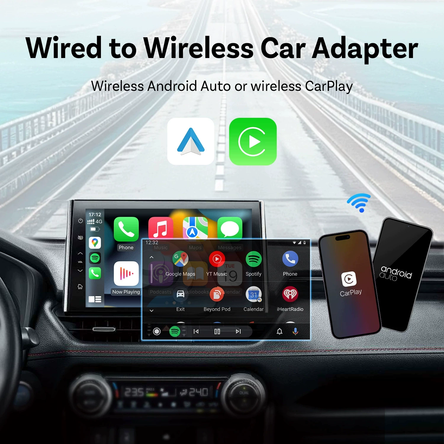 Исходный источник Ottocast фабрика оригинальный автомобиль CarPlay проводной к беспроводному Android Auto двойной канал USB-диск типа