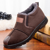 Winter mens old man cotton shoes old Beijing cloth shoes plus velvet warm grandfather shoes soft bottom non-slip elderly father shoes