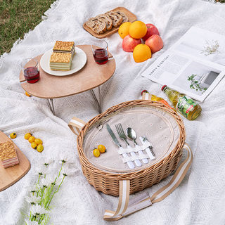 Picnic Basket, Rattan Multi-Functional Wicker Outdoor Camping Insulated Box, Spring Outing, Picnic, Camping, Party Basket with Lid