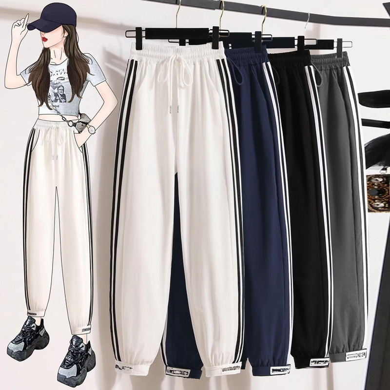 Ice Silk Jogger Pants for High School and Middle School Girls, Thin Style, Summer 2026, Loose Fit, Plus Size Casual Pants