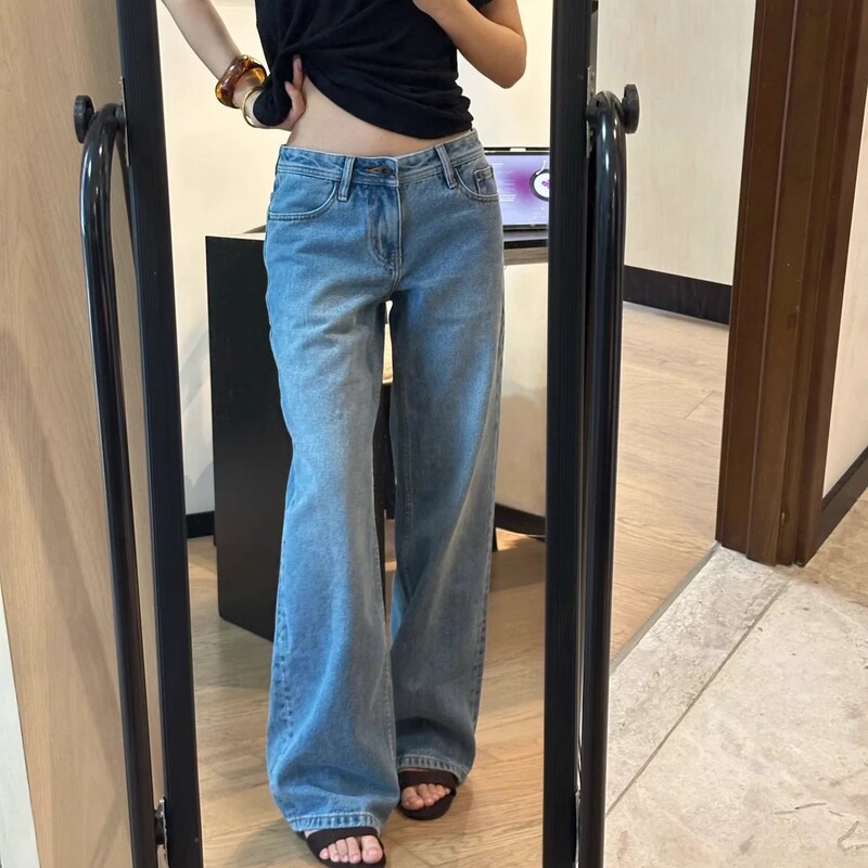 Li Ewe 2025 Autumn New Low-Waist Slim Straight Jeans Women's Loose Wide-Leg Pants