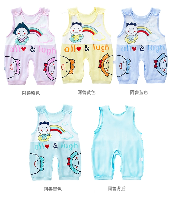 Mùa hè nữ bé Xiêm quần áo new baby robe không tay mở 0 cotton 6 phần mỏng 12 tháng nam mùa hè ăn mặc jumpsuit trẻ em thu đông