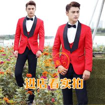  2019 new studio theme mens jacquard red suit stage location photography photo clothing three-piece suit