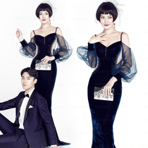  2019 exhibition new studio theme clothing travel wedding photography couple photo hollow fishtail photo dress