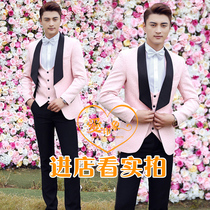  2018 new studio theme mens jacquard pink suit suit stage location photography photo clothing three-piece suit