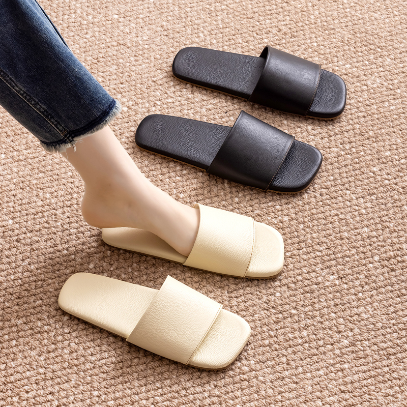 High-End Full Cowhide Genuine Leather Slippers for Women, Summer Soft-Soled Indoor Home Use, Non-Slip Rubber Sole Slippers for Men