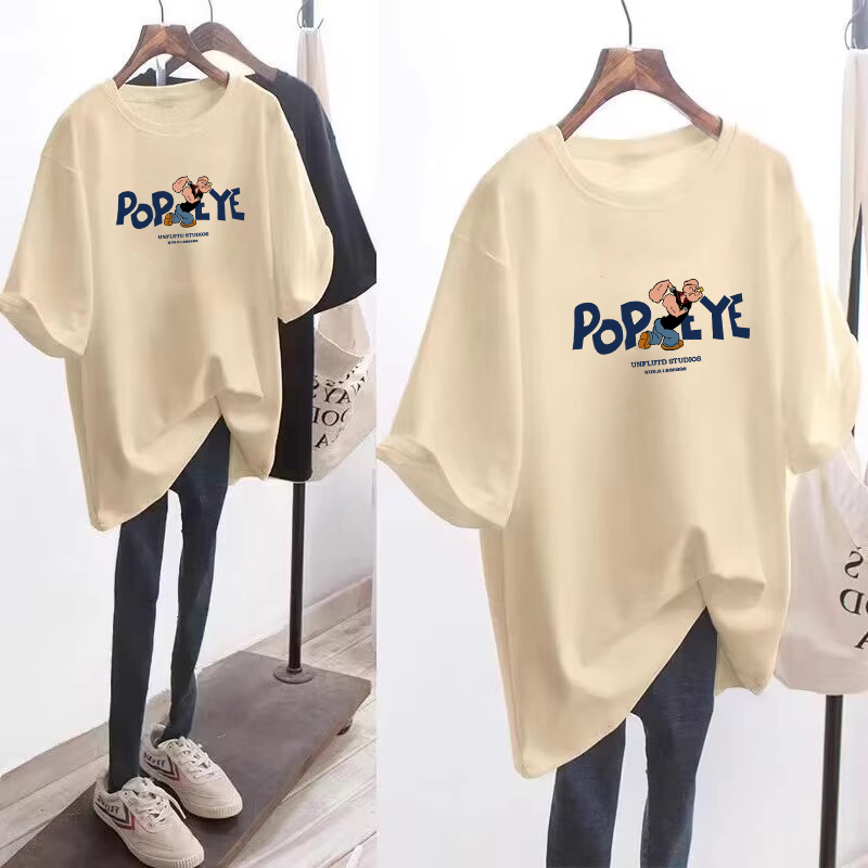 Maternity Summer Tops, Loose Mid-Length Round Neck Pure Cotton Plus Size, Covers the Buttocks, Petite Summer Short-Sleeved T-Shirt for Women