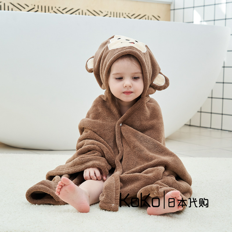 Japan's new children's bath towel cloak with cap pure cotton absorbent cartoon special bath can wear baby cloister