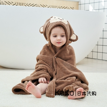 Japan new childrens bath towels with cap pure cotton absorbent cartoon special bath to wear baby cloister