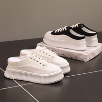 Japanese lazy Baotou half slippers women wear 2022 summer new womens shoes canvas shoes heightening shoes