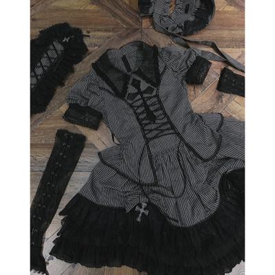 SUSIN's "Striped Cross" Gothic lolita patchwork cutout embroidery striped shirt skirt