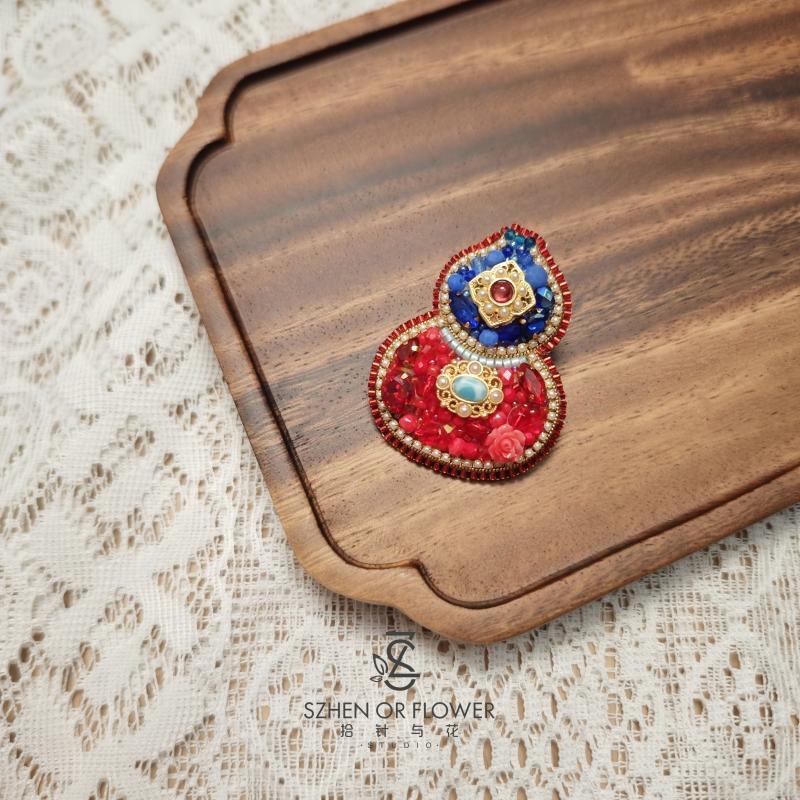 Original Design by Shizhen & Huayuan [Fulu] - Gourd-Style New Chinese-Style Brooch and Fridge Magnet DIY Bead Embroidery and French Embroidery Material Kit